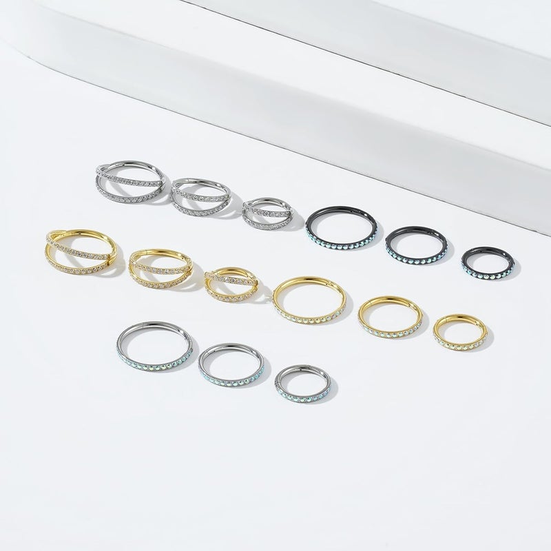 TOMIDES 16G Titanium Cartilage Earring Hoop for Conch Helix Tragus 8mm 10mm 12mm Hypoallergenic Hinged Clicker Nose Rings Septum Piercing Jewelry for Women Men - Image 3